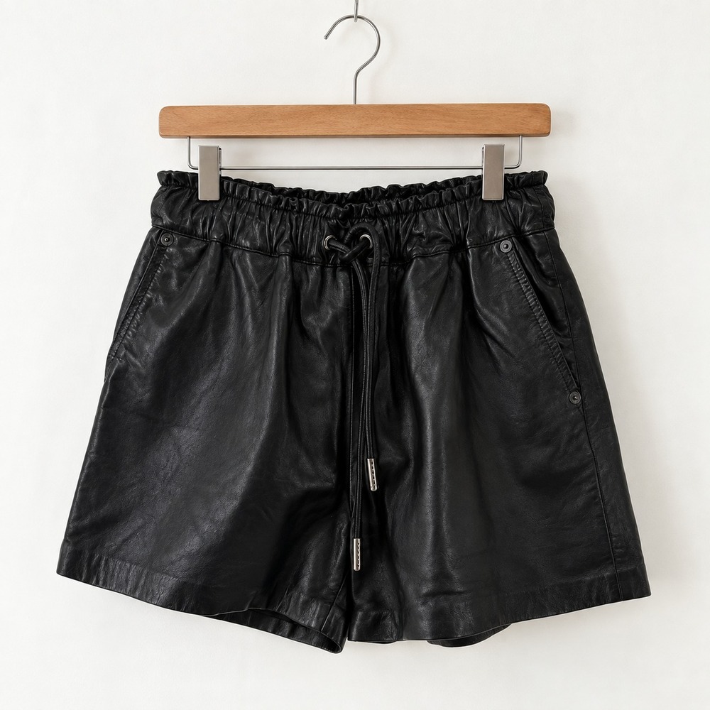 LITA by Ciara Lambskin Leather Shorts Womens Small S Black Drawstring NWT $398